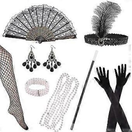 1920-tals Dam Flapper Accessoarer Retro Gatsby Kostym Accessoarer Set 20-tals Flapper Pannband Pärlhalsband Armband Örhängen Handskar -NMAOV( C)