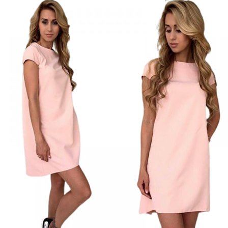 Kvinnors Lös Passform Casual A-linje Rund Hals Stretch Kortärmad Solid Mini Klänning (Rosa M)