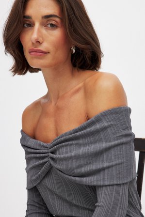 The Hanna Schönberg Edit Off Shoulder Top - Off shoulder-toppe - Grå - L (EU 42-44)
