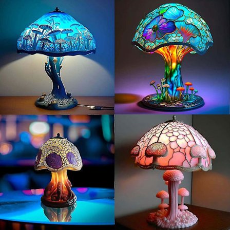 Belita Amy 2024 Ny, Tiffany Glas Växtserie Bordslampa, Vintage Bordslampa, Färgglad Svamplampa