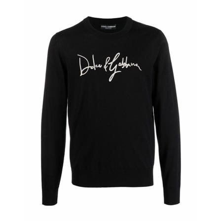 Dolce & Gabbana embroidered logo wool jumper Sort, Herre Strik