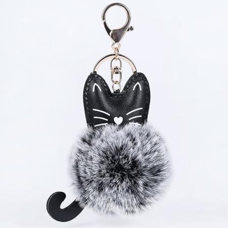 Katt nøkkelring Fluffy, søt kattunge nøkkelring tegneserie mote pels Pom Pom nøkkelring anheng veske ryggsekk hengende ornamenter