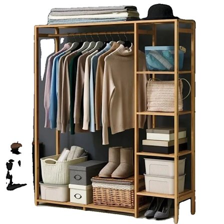 Tøjstativ, bambustræ, hylder til opbevaring, Guld