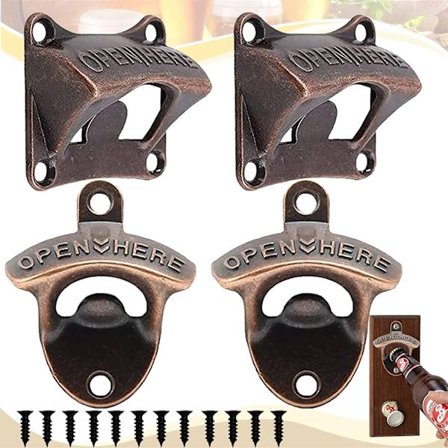 4 st väggmonterade kapsylöppnare med skruvar, retrodesign B