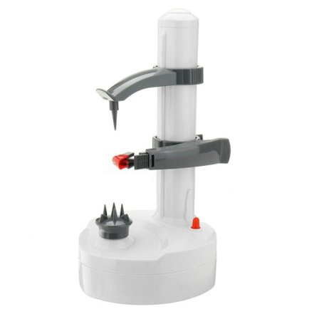 Electric Vegetable and Fruit Peeler, Automatic Rotating Function, White