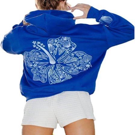 Palm Puff Oversized Hoodies för Kvinnor, Tonårsflickor Preppy Sweatshirt Långärmad Y2K Grafisk T-shirt med Fickor Kungsblå