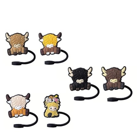 6 st Tecknad Ko Sugrörstopp Lock Sugrörsskydd Kork Dekorationer för Mugg