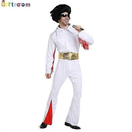 Halloween-kostymer 2024 Rockstjärna vit Elvis Presley stor herr- och damkostym cosplay-kostym utomhusfestföreställning dans kostym-Xin White men adult