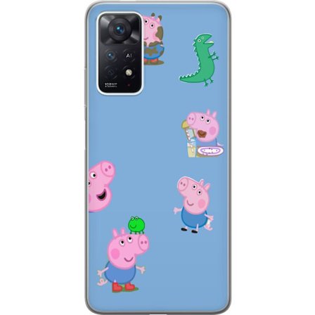 Kompatibel Mobilcover til Xiaomi Redmi Note 11 Pro Peppa Pig ansigtsmønster på lyseblå baggrund, gentaget legende børne motiv med Greta Gris