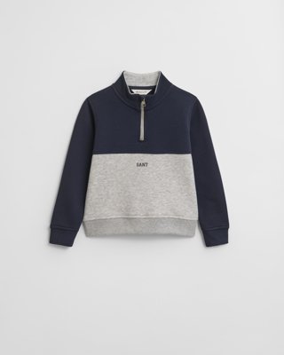 GANT - Barnas fargeblokkerte halvglidelåsgenser light grey melange