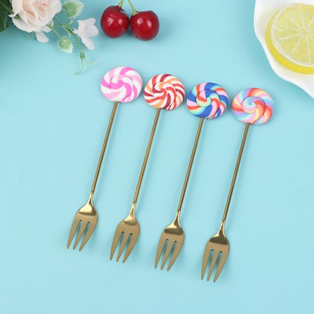 4 stk./sæt Doughnut Candy ske/gaffel mælk kaffe røre ske Kitc