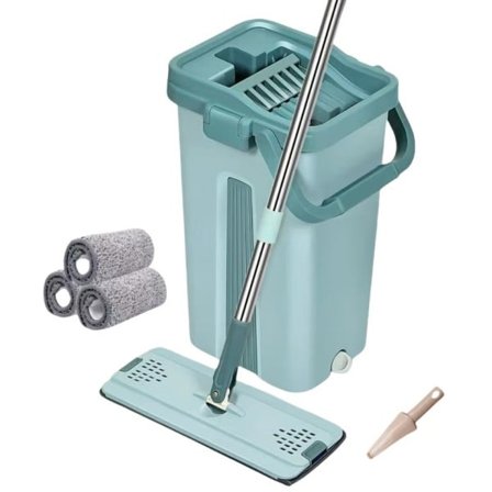 Flat klem mopp med bøtte hånd fri vridd gulv rengjøring mopp