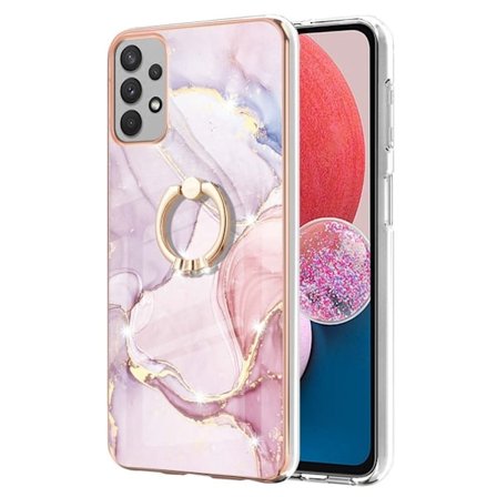 Marble Mønstret Cover med Ring Holder til Samsung Galaxy A13 4G - Rose Guld Marmor Haze