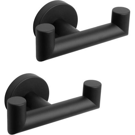 Dobbelt håndklædekrog til badeværelset - Håndklædeholder i rustfrit stål, dobbelt knage til badeværelse, stue, køkken, vægmonteret, 2 stk. (matsort)