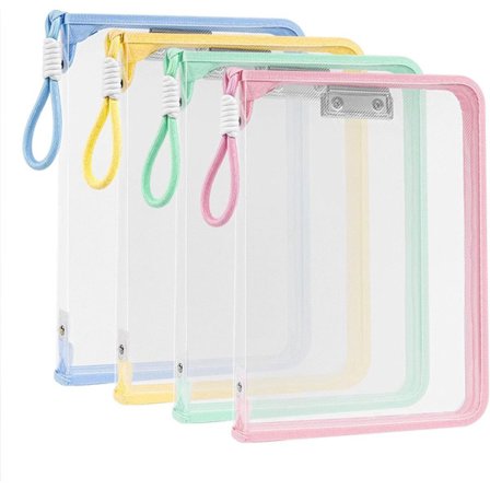 Fire-pak dokumentmapper med clips og lynlåse - A4 størrelse - transparent - 32,7*23*3 cm