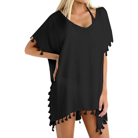 Flerbruks strandponcho for kvinner, sommerbikini-cover-up, strandkjole med dusker