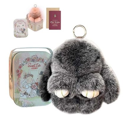 Bunnylulu Nyckelring, Bunny Lulu Nyckelring, Söt Kaninnyckelring med Elegant Ask, Kaninnyckelring Plysch (FMY)