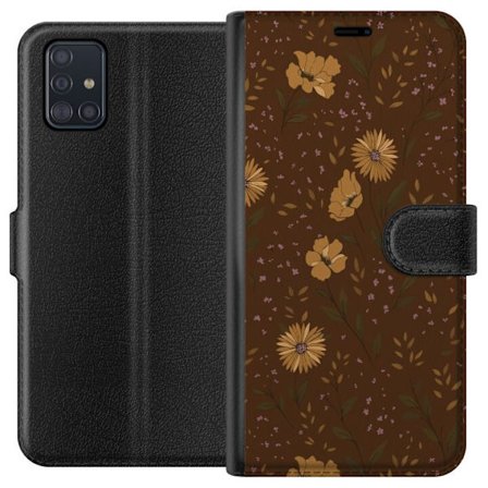 Kompatibelt Plånboksfodral till Samsung Samsung Galaxy A51 Bruna blommor retro blommönster blommig design 70-tals vintagestil mönster bohemisk tape