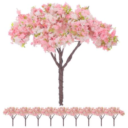 10 keinotekoisia kirsikankukkapuita mini realistisia kirsikankukkapuita mini kukkapuu ruukussa mikro maisema (7.00X6.00X5.00CM, pinkki)