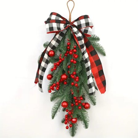 1 kappale, 24-tuumainen keinotekoinen joulukranssi, sopii etuoviin, kuisteille, seiniin, ikkunoihin ja portaisiin.