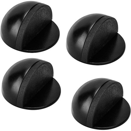 Sett med 4 - Svarte dørstoppere i rustfritt stål med gummibuffer, selvklebende dørstoppere for alle harde gulv