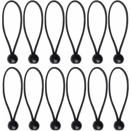 12 stk. Svarte presenningsstrikker med kule, presenningsstrikk for banner, presenninger, paviljonger, telt, teltstrikkkroker, presenningsholder, 