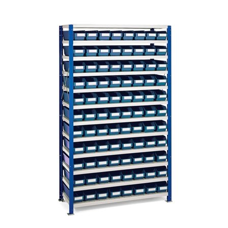 Shelving for small parts REACH + MIX, 88 bins, 1740x1000x300 mm, blue