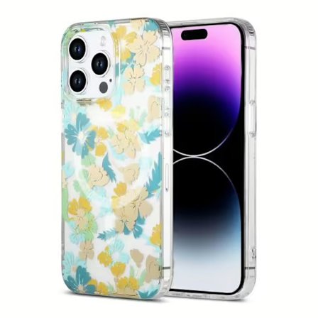 iPhone 15 Pro Mobilskal MagSafe - Blommor Turkos