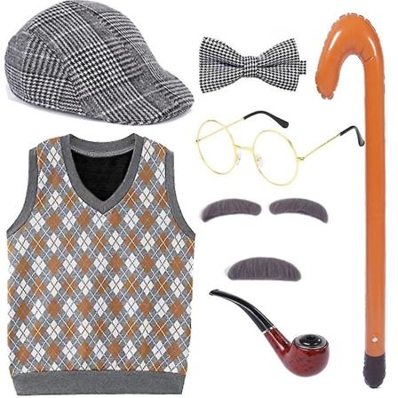 100 dagars skola Gammal man Cosplay kostym för barn Pojkar Farfar Fancy Dress Up Outfits Hatt, glasögon och farfar väst set Orange A 3-4 Years