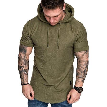 Miesten pelkkä lyhythihainen hupullinen T-paita Kesä casual urheiluhupparit Topit Army Green M