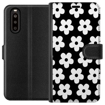 Yhteensopiva Lompakkokotelo Sony Sony Xperia 10 II Mustavalkoinen kukkakuvio minimalistisessa skandinaavisessa muotoilussa, jossa voimakas kontrasti j