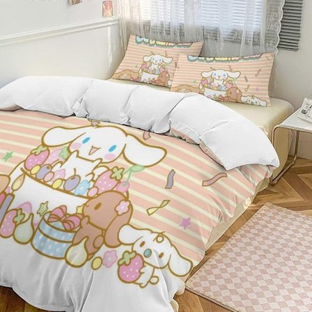 SQ399 Cinnamoroll Peittosetti Paksu Pehmeä 3-osainen Vuodevaatesetti Koko Kausi Peittopussi 2 Tyynyliinalla Aikuisille Naisille Tytöille Teineille 