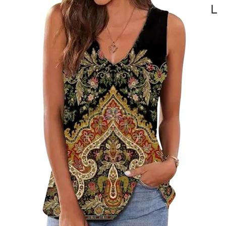 Damväst Bohemian Print Tank Top Ärmlös V-hals
