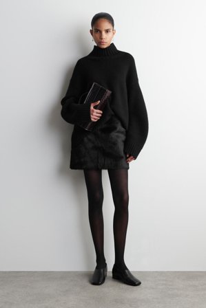 COS Women's Pony Hair Effect Leather Mini Skirt in Black