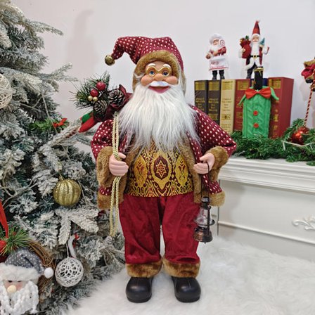 [Julegave] 1 stk 60 cm Høy Julenisse Samleobjekt Figur - Festlig Juledekor med Røde og Hvite Stripete Sokker, Gullmyntpung & (FMY)