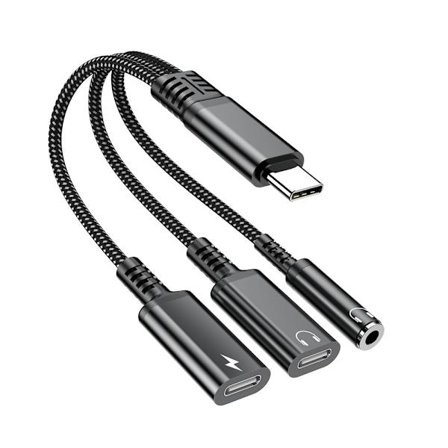 Aux-adapter 60 W USB-C til 3,5 mm + USB-C hodetelefoner + USB-C PD-lading