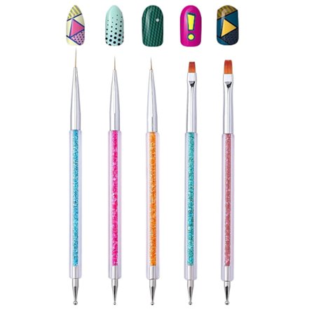Neglekunst Pensler - Dobbeltsidet Pensel og Dotting Værktøjssæt - Elegant Neglepen Sæt med Skinnende Håndtag - Let at Bruge Professionelle Liner 