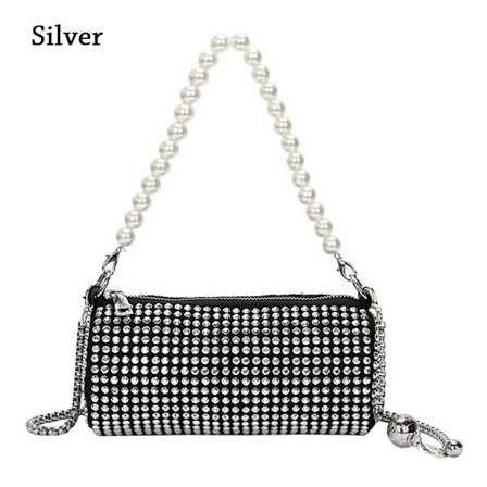 Rhinestone Axelväskor Crossbody Shining Chain Handväskor SILVER