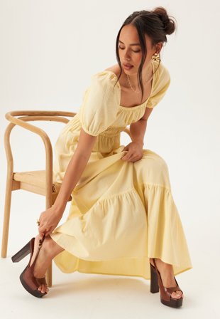 BUBBLEROOM - Square Neck Cotton Maxi Dress - Yellow