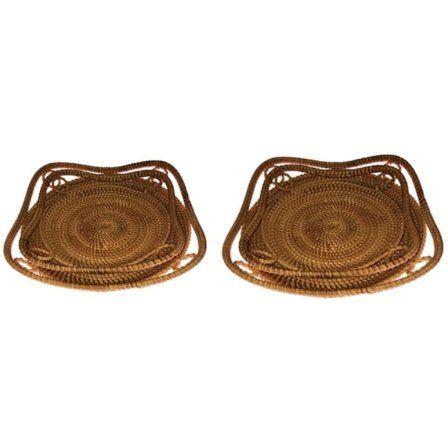 Rund flettet bakke med håndtag til servering af te, kaffe, bord, kurv, vævet opbevaringsbakke, dekoration, 2 stk.