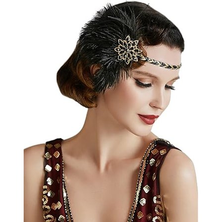 1920-luvun Vintage-tyylisen Roaring-hiuspanta, 20-luvun Flapper-pääkoriste höyhenillä