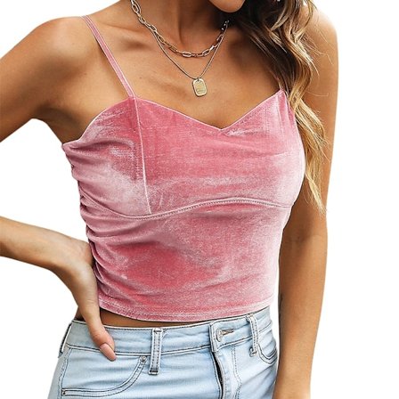 V-ringad kort topp med rem i sammet, ärmlös topp