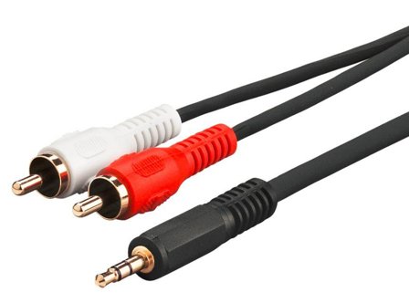 MicroConnect Audiokabel med gullkontakt, 10 meter, Stereo 3.5mm jack til 2xRCA Phono