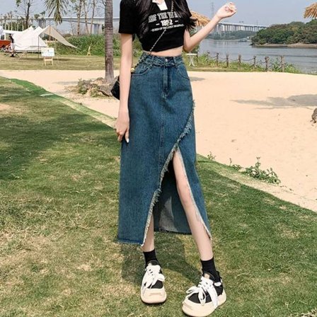 Split jeanskjol A-line kjol BLUE M