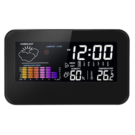 Værstasjon, med stor LCD-fargeskjerm Utendørs innendørs termometer med prognose Temperatur Klokke Vekkerklokke
