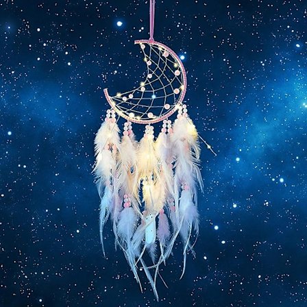 LED Drømmefanger, Håndlavet Fjeder Drømmefanger Lysende Drømmefanger til Soveværelse Hjem Indretning Væg Hængende Mobil Dekorativ Piger Børn Gave