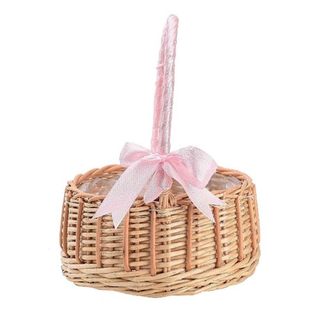 Vävd Brudtärna Bröllop Blomsterkorg Flicka Handtag Vide Blomster Godiskorgar Rosa