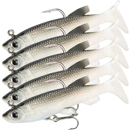 5kpl musta selkä ja valkoinen vatsa 8cm14g plus suola ja maku Luya yksikoukku laukku lyijy t hännän pehmeä väärennössyötti kalastusvälineet
