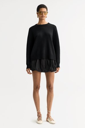 Soft Goat - Boyfriend crewneck - Women cashmere sweater - L - Black