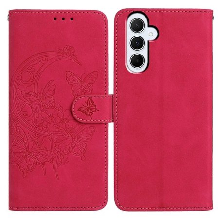 Samsung Galaxy A55 5G -kotelo, perhoskukka-kuvioitu PU-nahkainen lompakkokotelo jalustalla